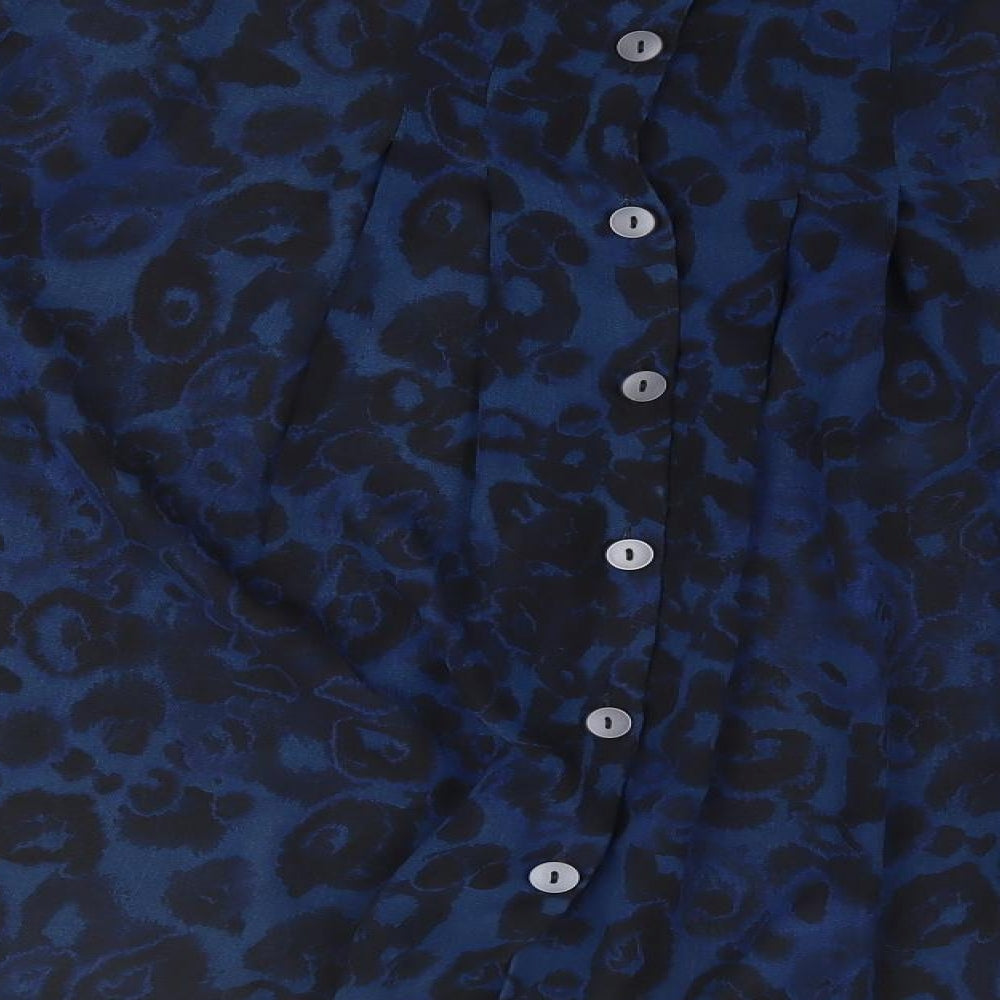 NEXT Womens Blue Animal Print Polyester Jersey Blouse Size 10 Crew Neck - Pleat Front