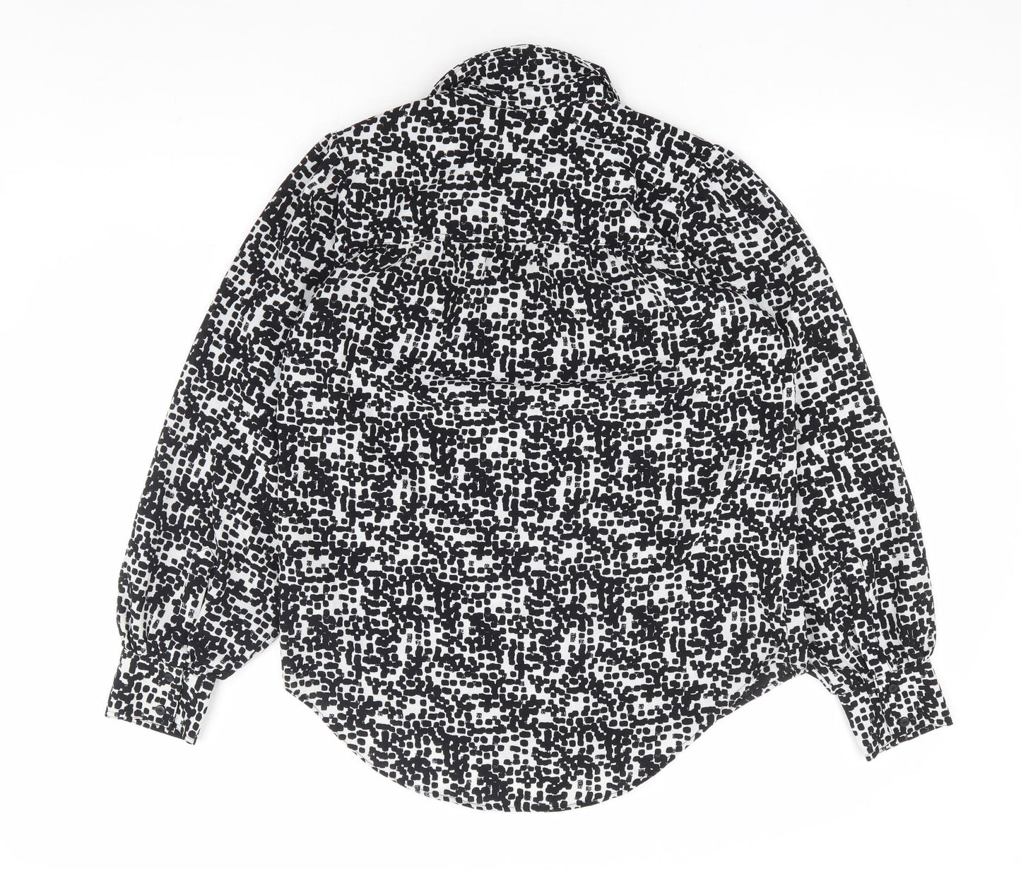 NEXT Womens Black Geometric Polyester Jersey Button-Up Size 10 Collared