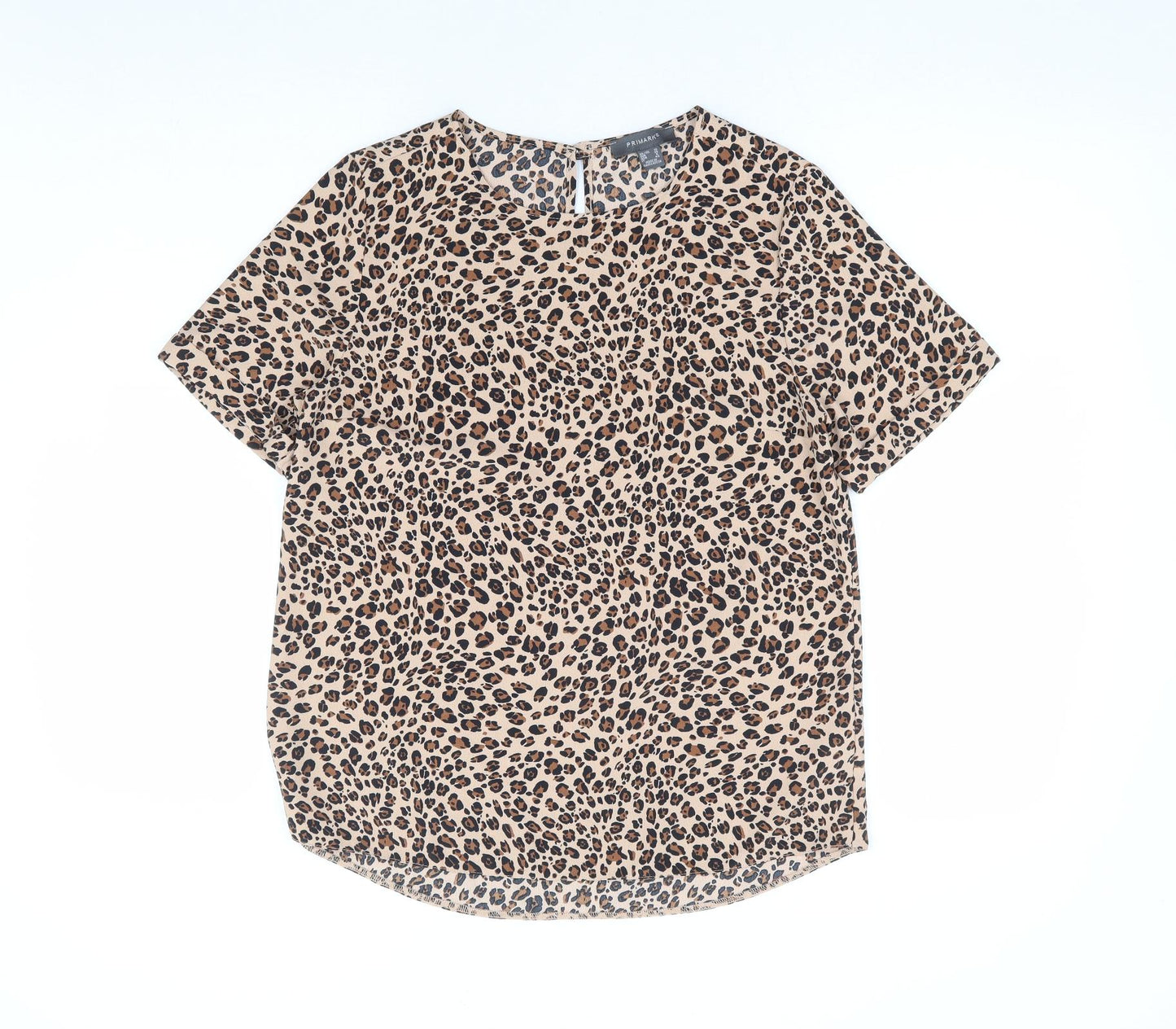 Primark Womens Brown Animal Print Polyester Basic Blouse Size 10 Round Neck - Leopard Print
