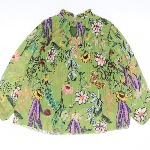 Preworn Womens Green Floral Polyester Jersey Blouse Size S Crew Neck