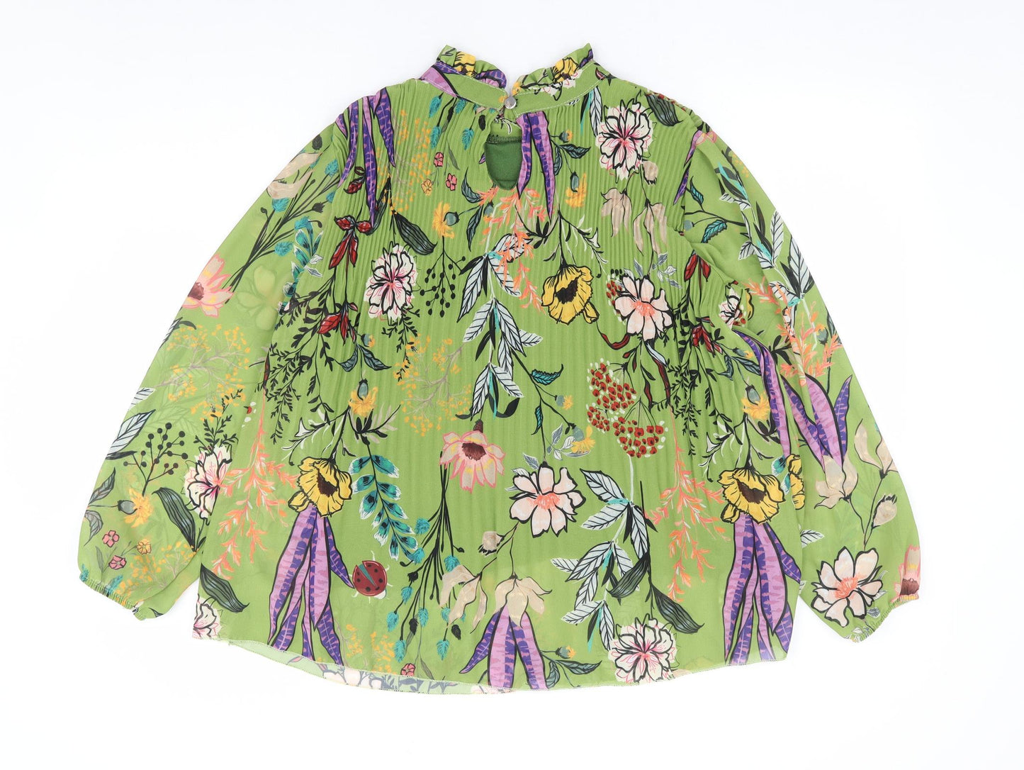 Preworn Womens Green Floral Polyester Jersey Blouse Size S Crew Neck