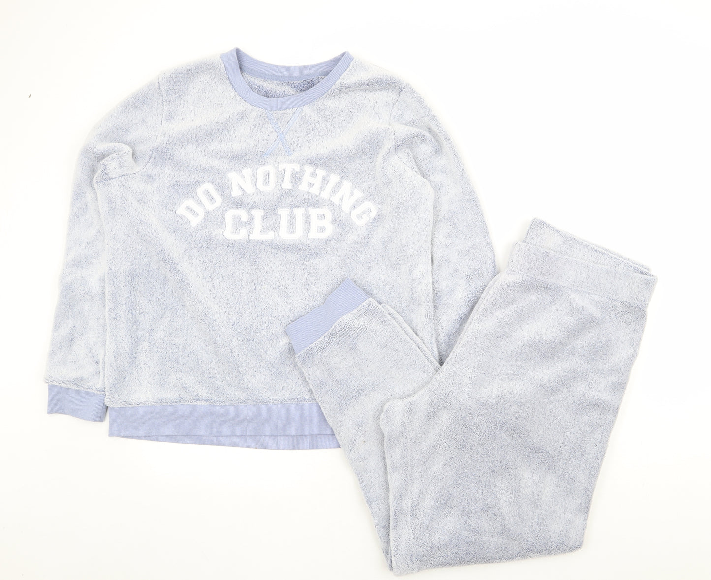 Dunnes Stores Womens Blue Solid Polyester Top Lounge Set Size L - Do Nothing Club, Fluffy