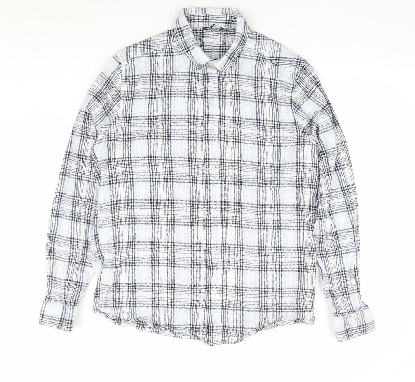 Pep & Co Mens Blue Plaid Cotton Button-Up Size M Collared Button