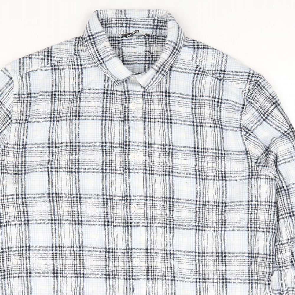 Pep & Co Mens Blue Plaid Cotton Button-Up Size M Collared Button