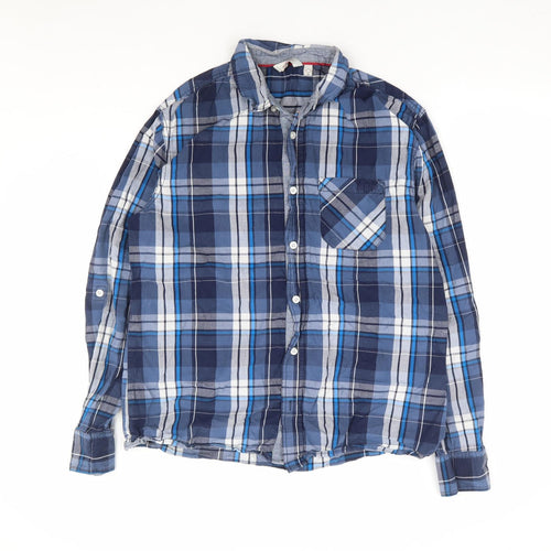 Lee Cooper Mens Blue Plaid Cotton Button-Up Size M Collared Button