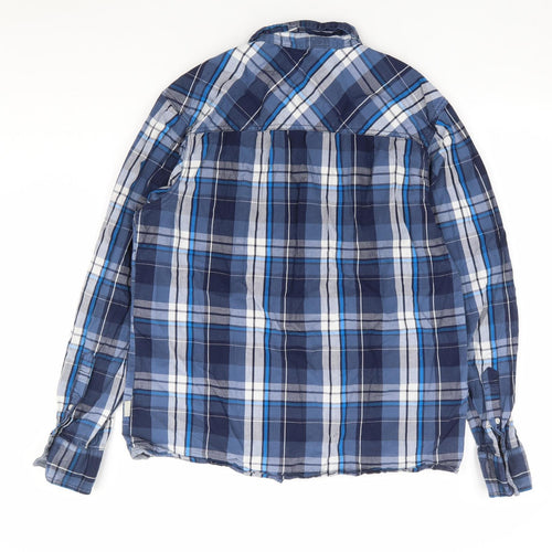 Lee Cooper Mens Blue Plaid Cotton Button-Up Size M Collared Button