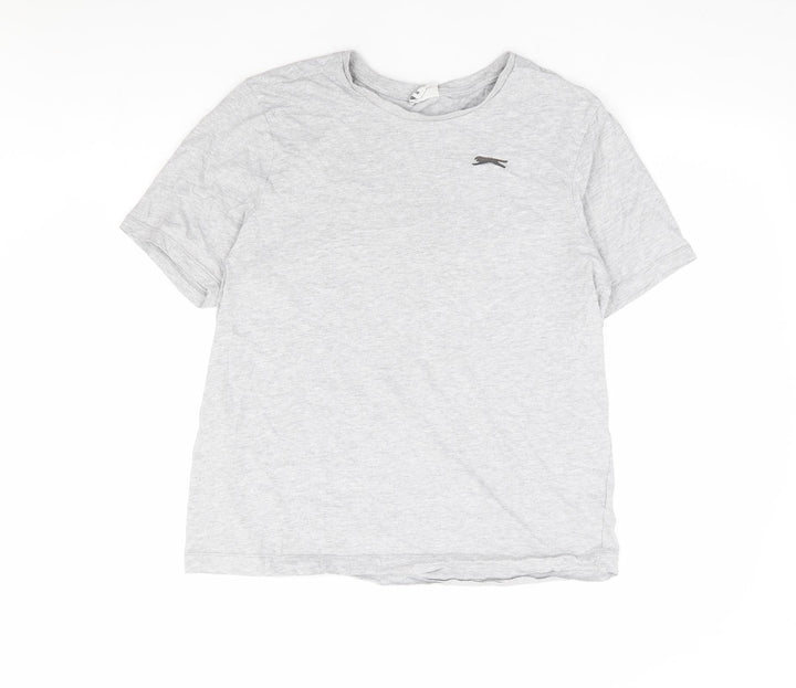 Slazenger Womens Grey Cotton Basic T-Shirt Size M Round Neck