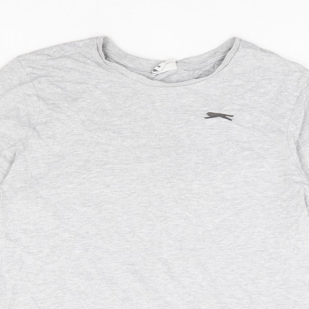 Slazenger Womens Grey Cotton Basic T-Shirt Size M Round Neck