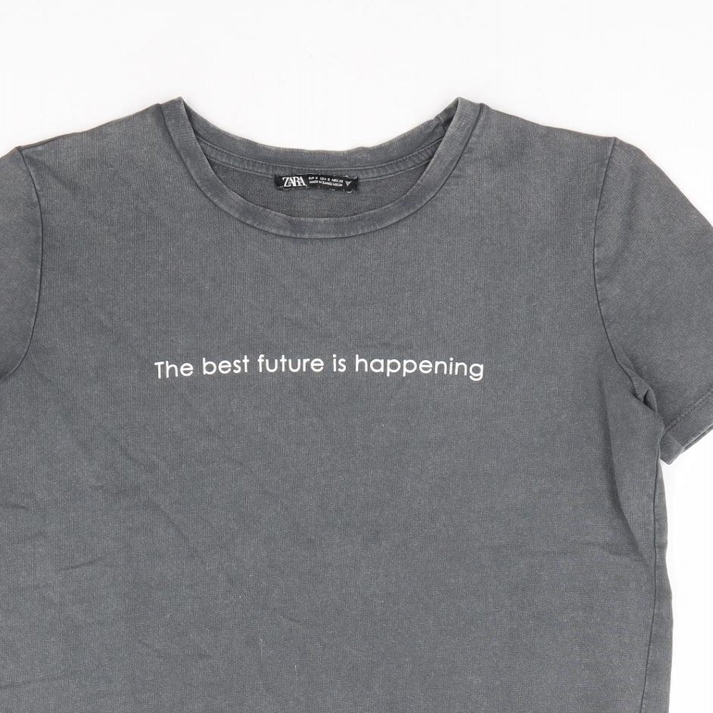 Zara Womens Grey Polyester Basic T-Shirt Size S Round Neck - The Best Future is Happening