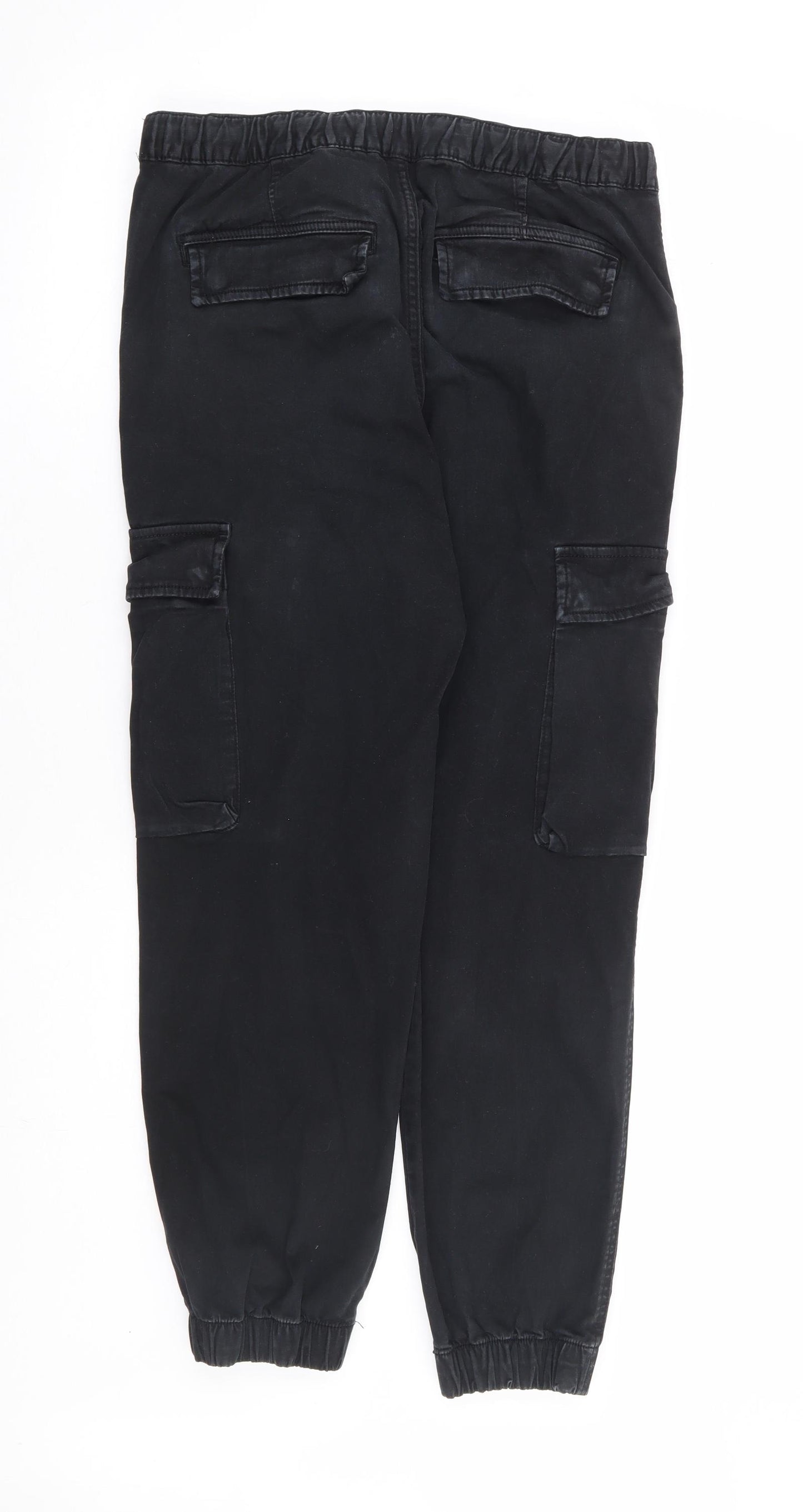 Zara Womens Black Polyester Cargo Trousers Size M L26 in Regular Drawstring