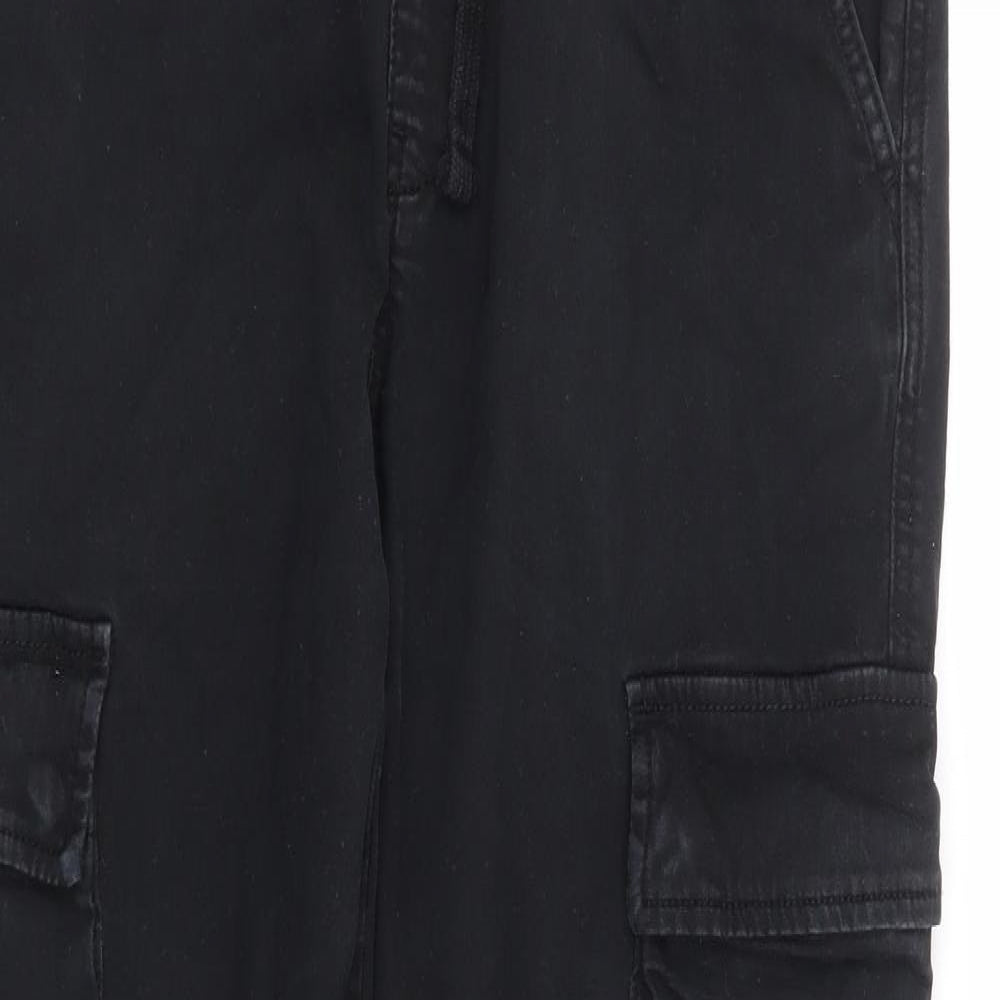 Zara Womens Black Polyester Cargo Trousers Size M L26 in Regular Drawstring