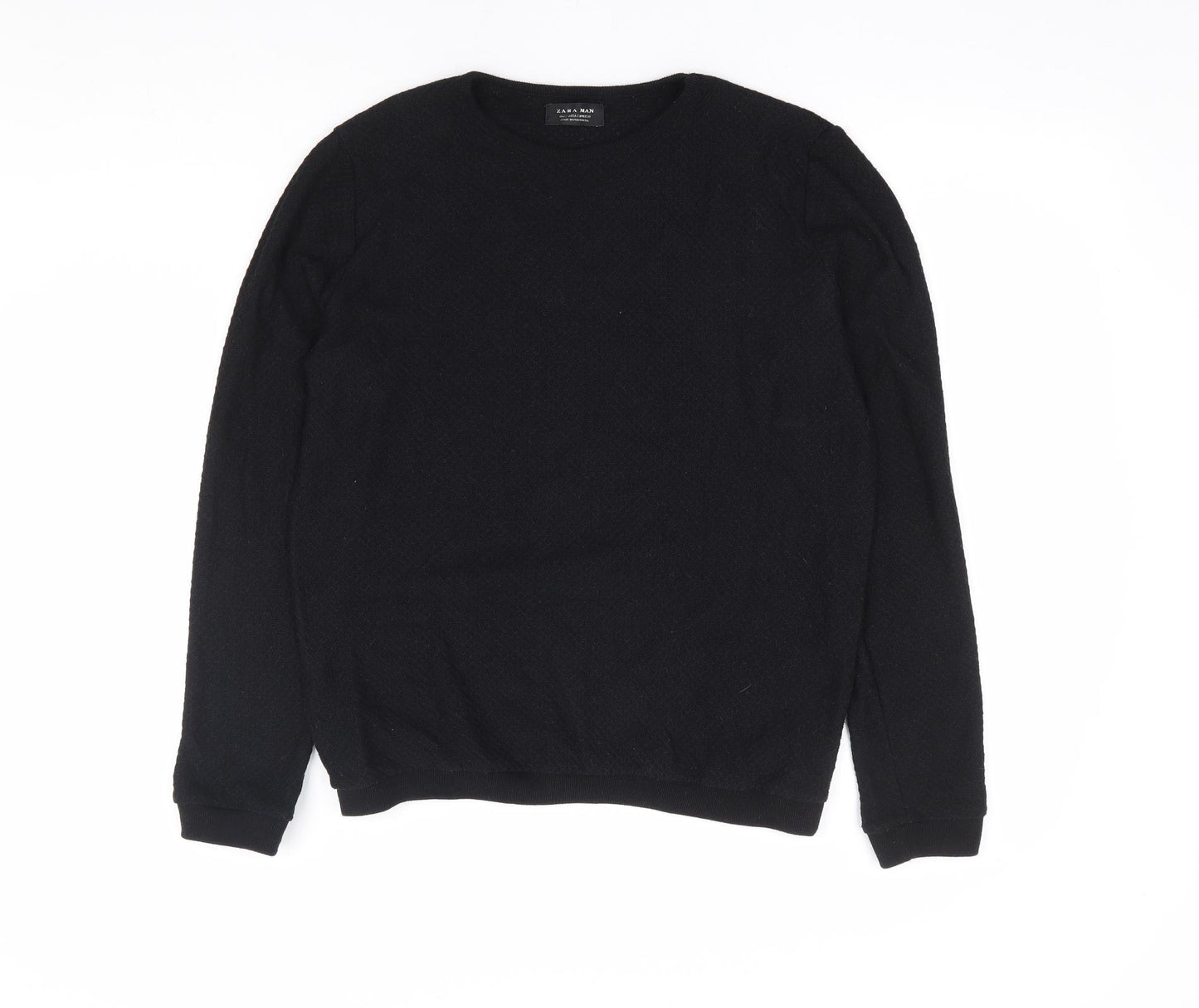 Zara Man Mens Black Round Neck Polyester Pullover Jumper Size S