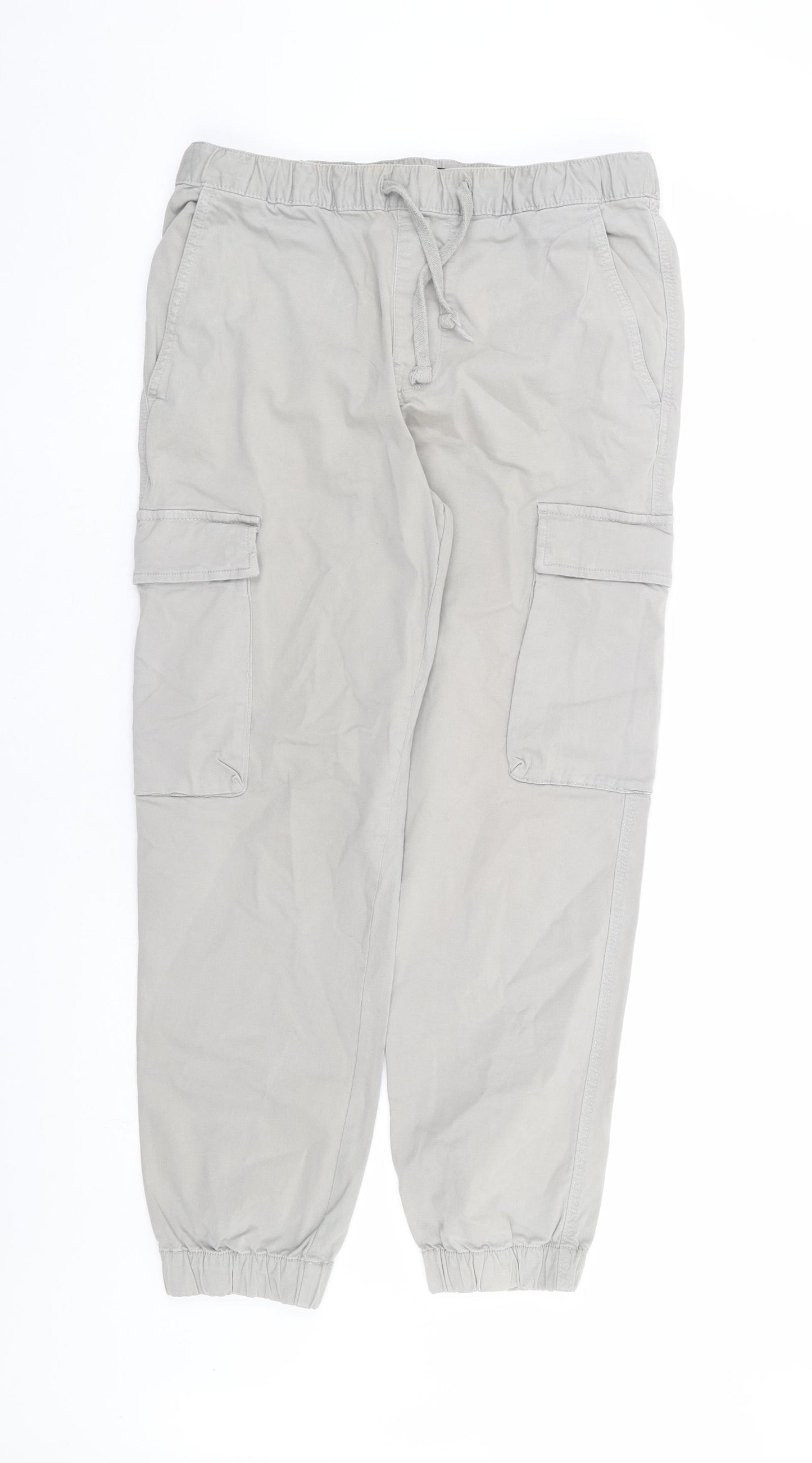 Zara Womens Beige Polyester Cargo Trousers Size M L26 in Regular Drawstring