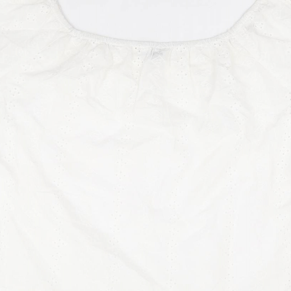 Nutmeg Womens White 100% Cotton Basic Blouse Size 20 Square Neck - Broderie Anglaise