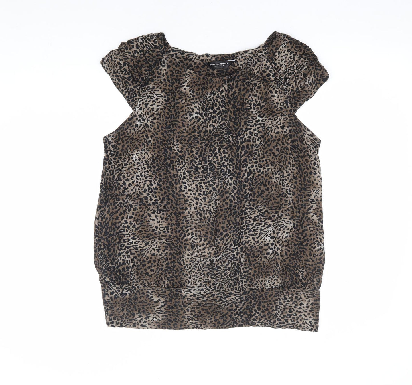 Dorothy Perkins Womens Brown Animal Print Viscose Basic T-Shirt Size 16 Round Neck - Leopard Print