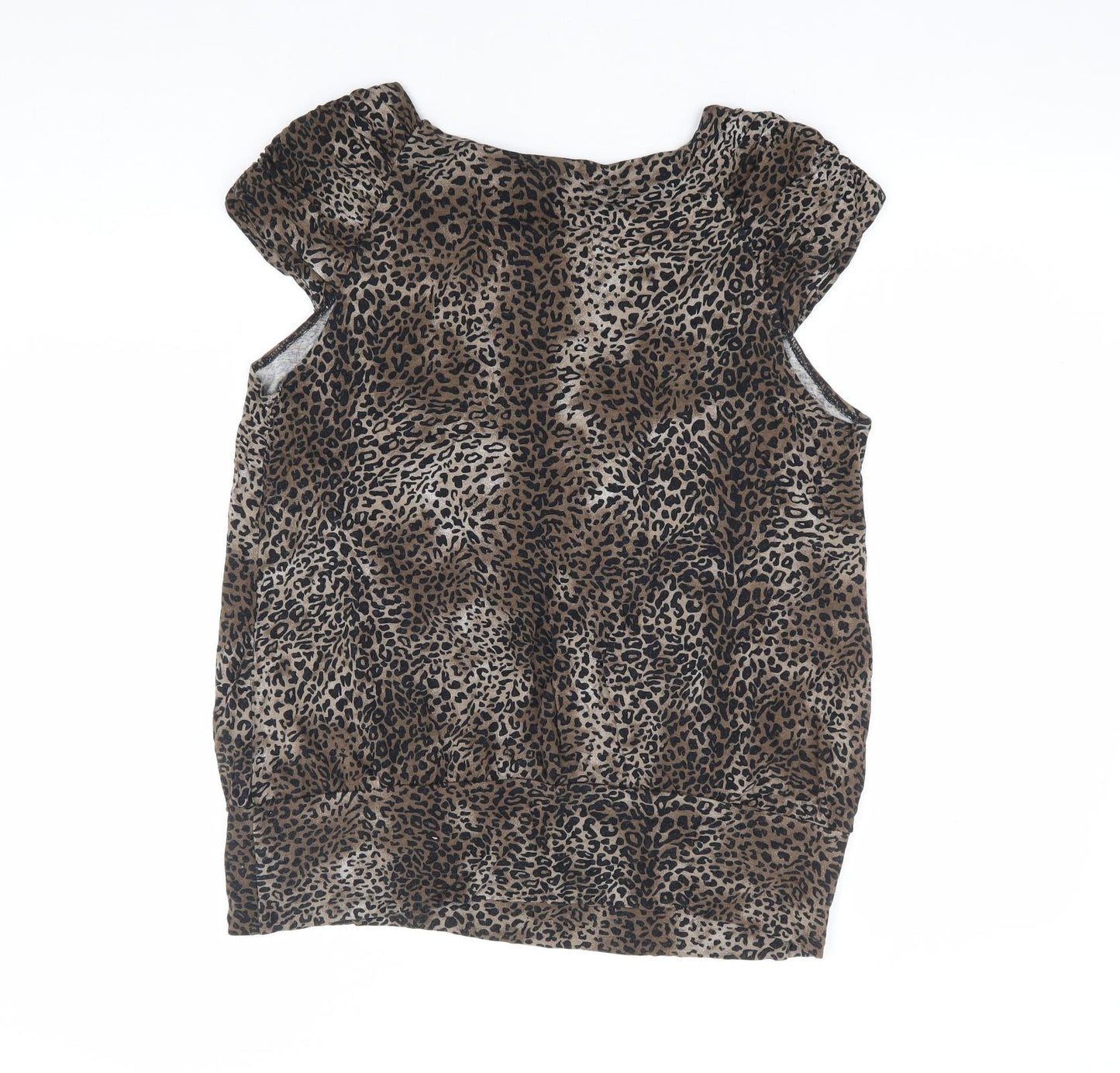 Dorothy Perkins Womens Brown Animal Print Viscose Basic T-Shirt Size 16 Round Neck - Leopard Print