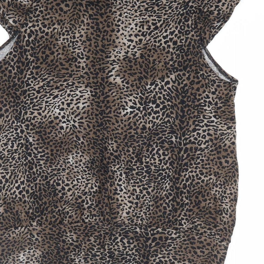 Dorothy Perkins Womens Brown Animal Print Viscose Basic T-Shirt Size 16 Round Neck - Leopard Print