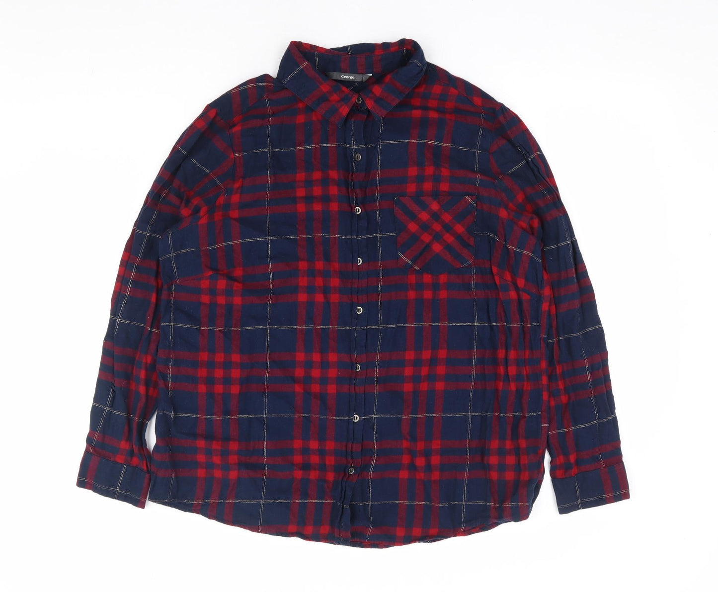 George Womens Blue Plaid Cotton Jersey Button-Up Size 16 Collared