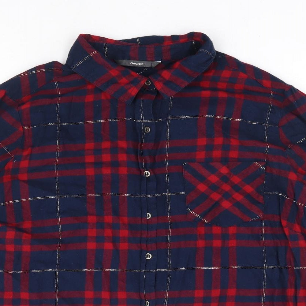 George Womens Blue Plaid Cotton Jersey Button-Up Size 16 Collared