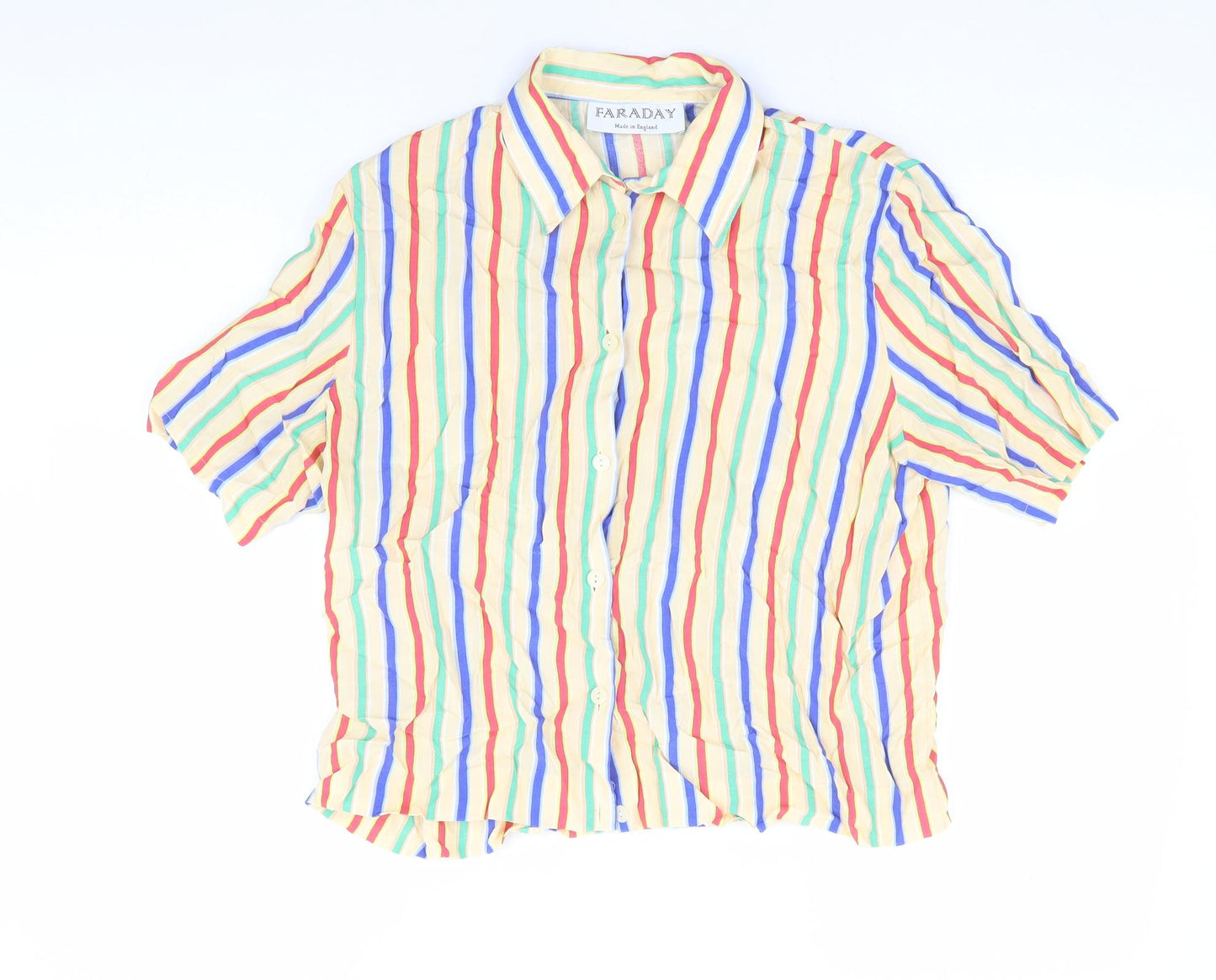 Faraday Womens Multicoloured Striped Polyester Cropped Button-Up Size S Collared - Box Fit Shirt
