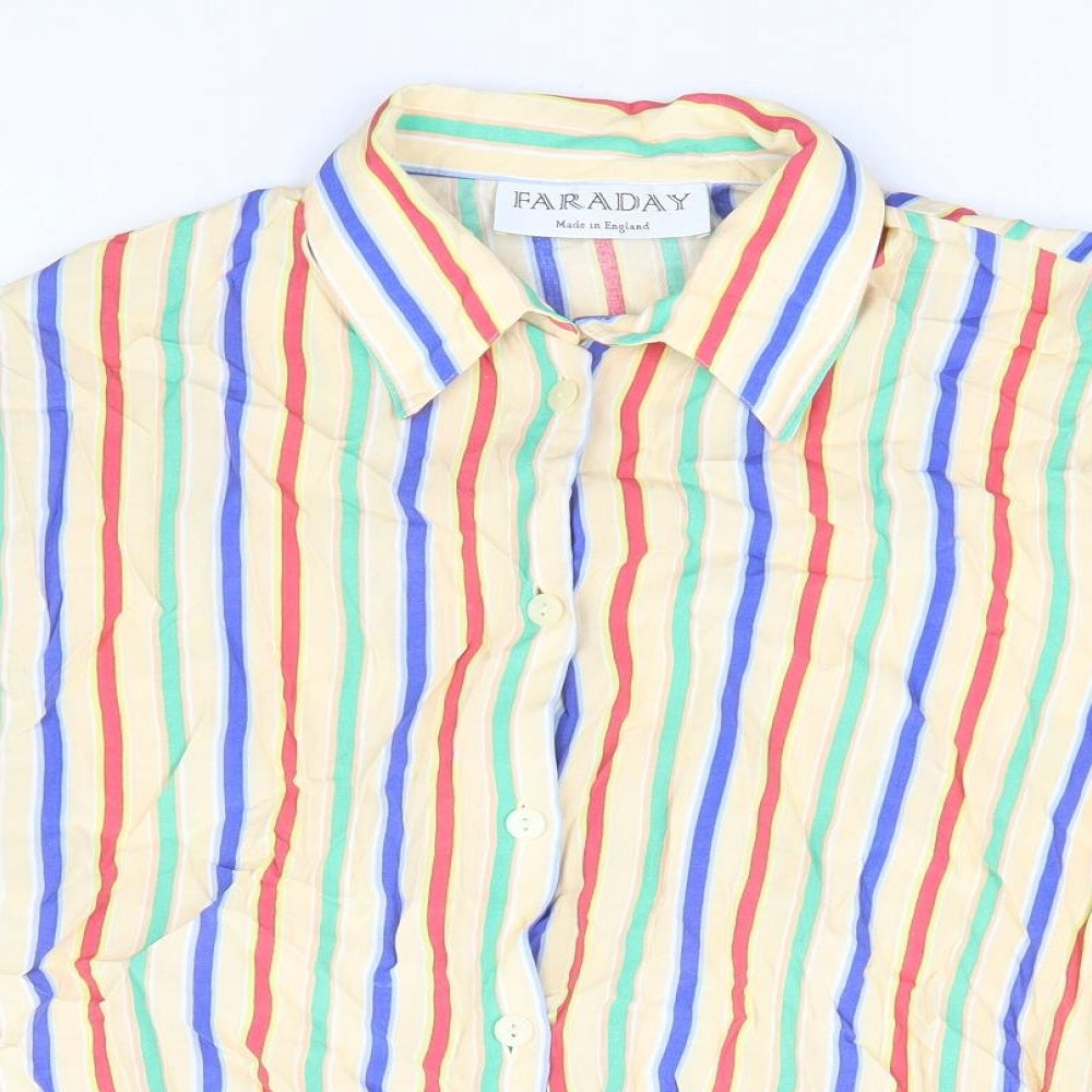 Faraday Womens Multicoloured Striped Polyester Cropped Button-Up Size S Collared - Box Fit Shirt