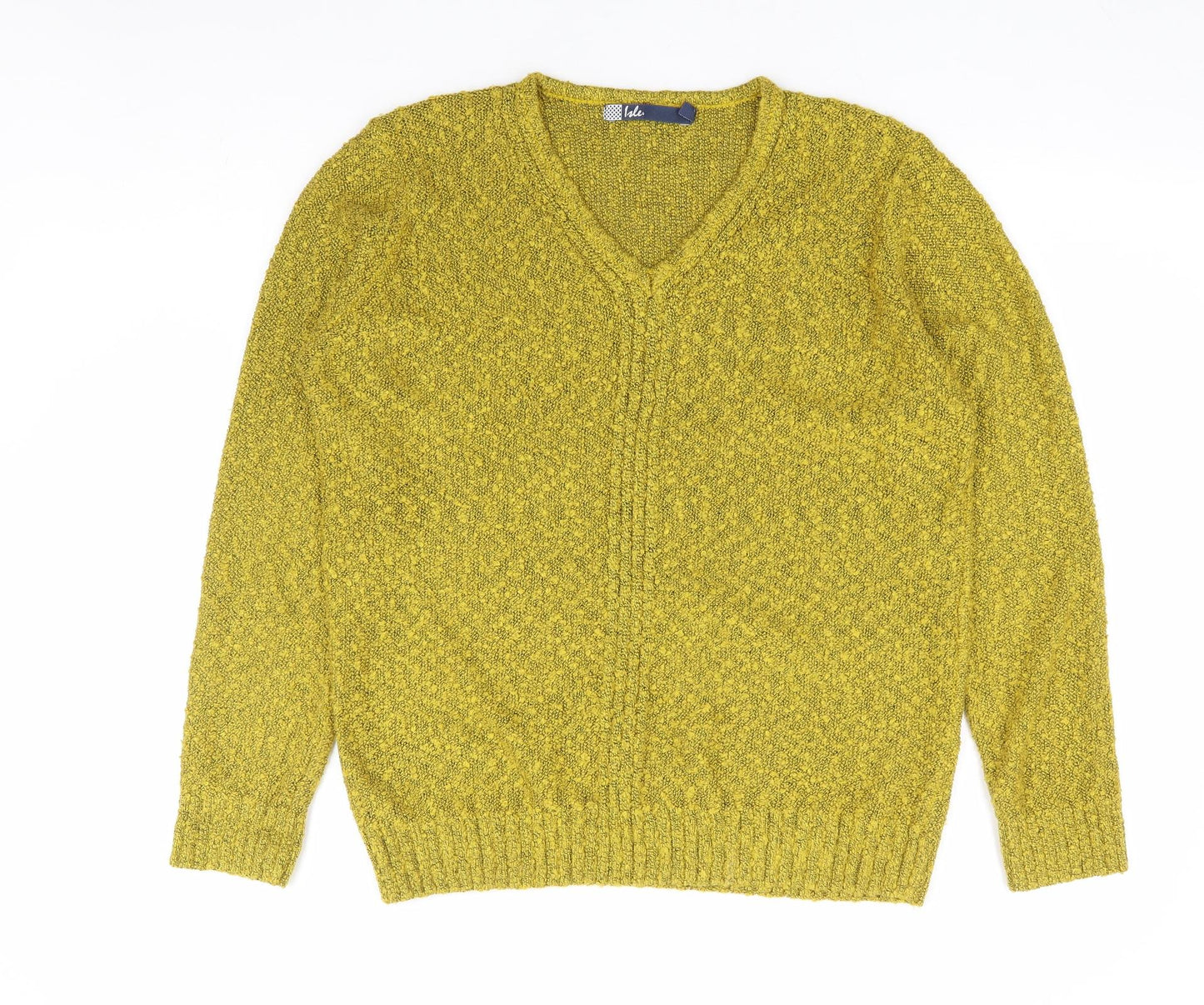 Isle Womens Yellow V-Neck Acrylic Pullover Jumper Size 14