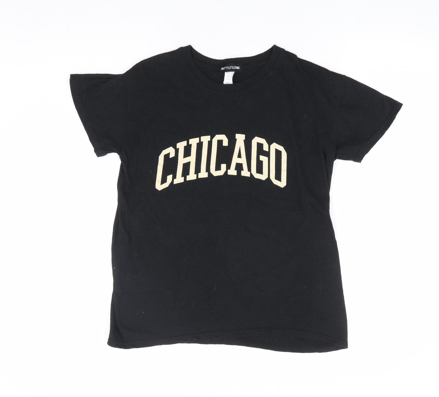 PRETTYLITTLETHING Womens Black 100% Cotton Basic T-Shirt Size S Round Neck - Chicago