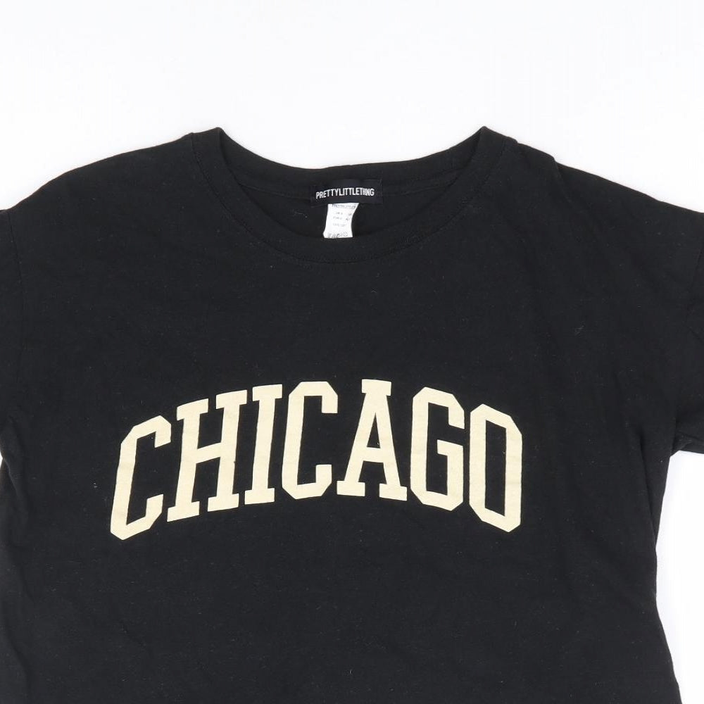 PRETTYLITTLETHING Womens Black 100% Cotton Basic T-Shirt Size S Round Neck - Chicago