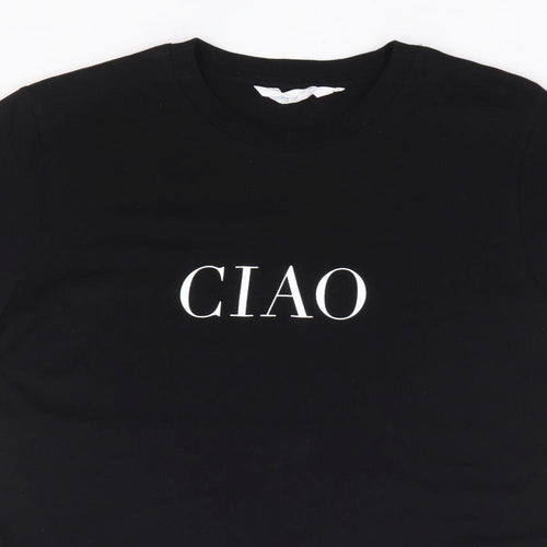 Primark Womens Black 100% Cotton Basic T-Shirt Size 6 Round Neck - Ciao