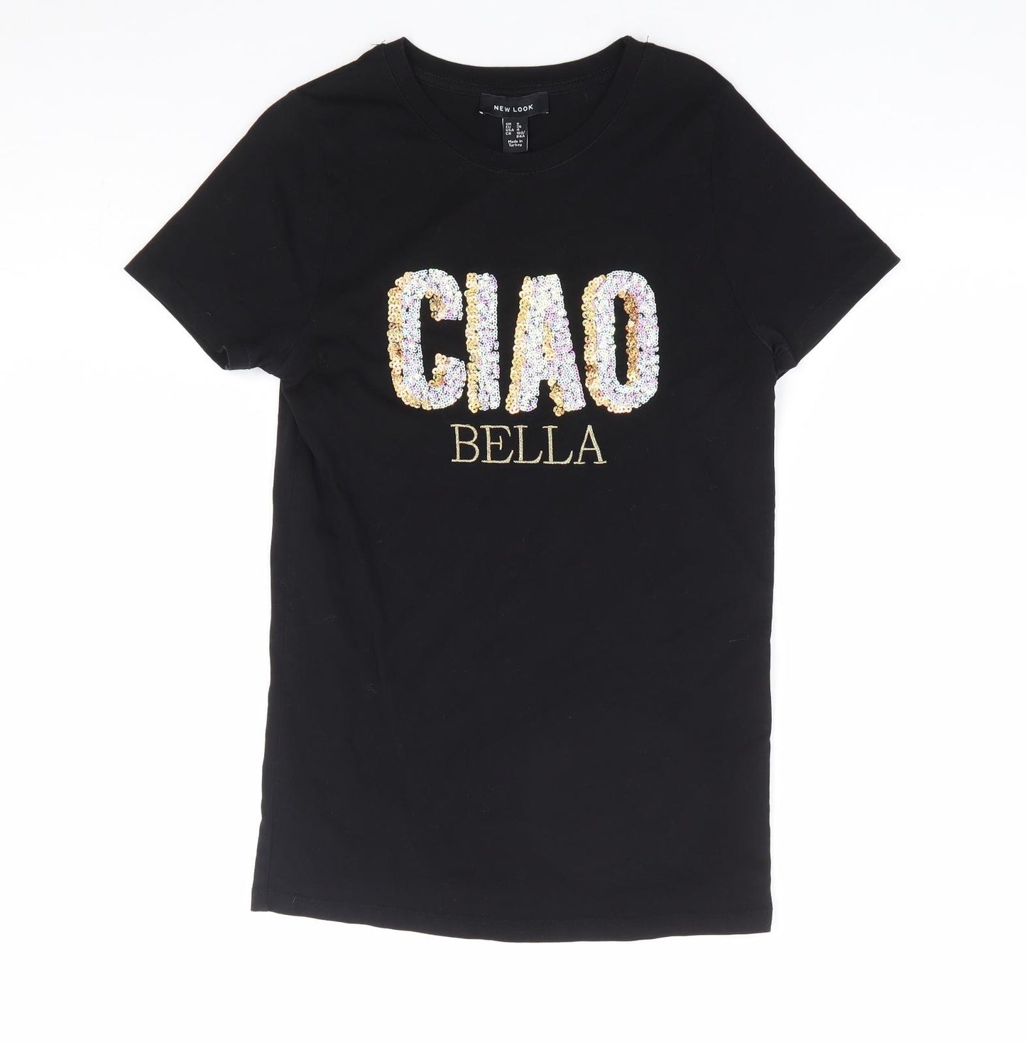 New Look Womens Black 100% Cotton Basic T-Shirt Size 8 Round Neck - Ciao Bella
