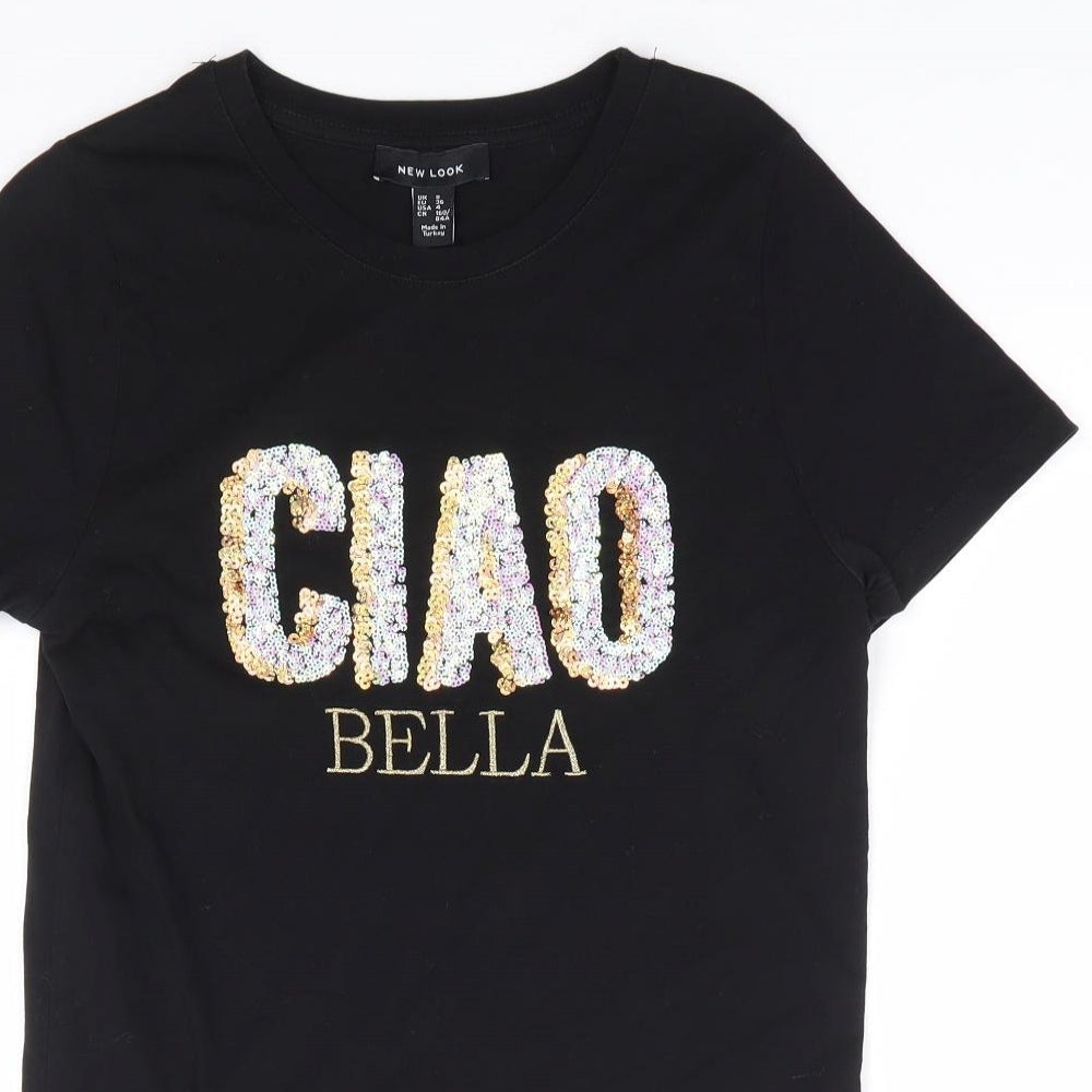 New Look Womens Black 100% Cotton Basic T-Shirt Size 8 Round Neck - Ciao Bella