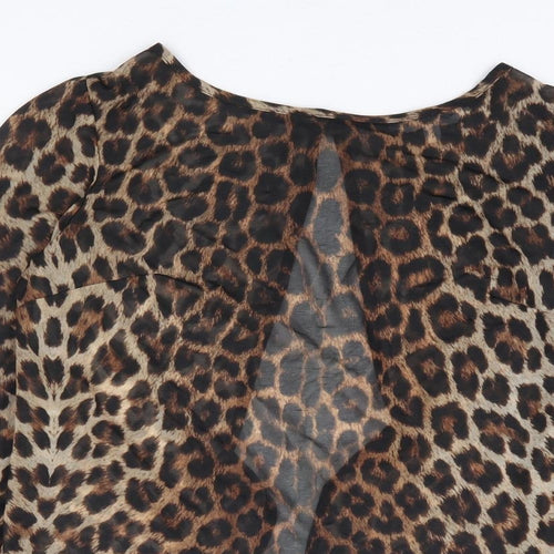 New Look Womens Brown Animal Print Polyester Basic Blouse Size 8 Round Neck