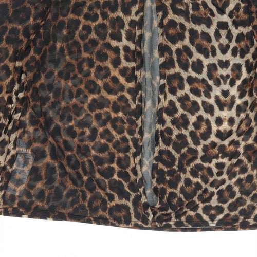 New Look Womens Brown Animal Print Polyester Basic Blouse Size 8 Round Neck