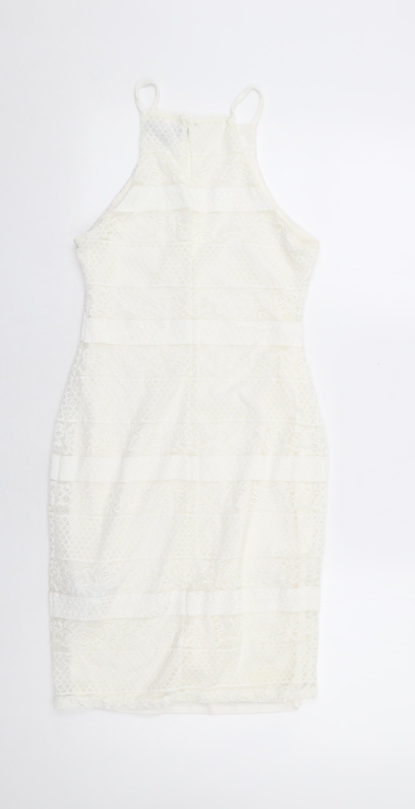 New Look Womens White Floral Nylon Bodycon Size 8 Square Neck Button