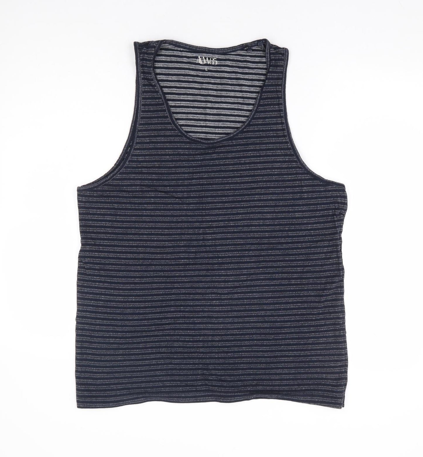 Matalan Mens Blue Striped Cotton T-Shirt Size L Square Neck - Tank