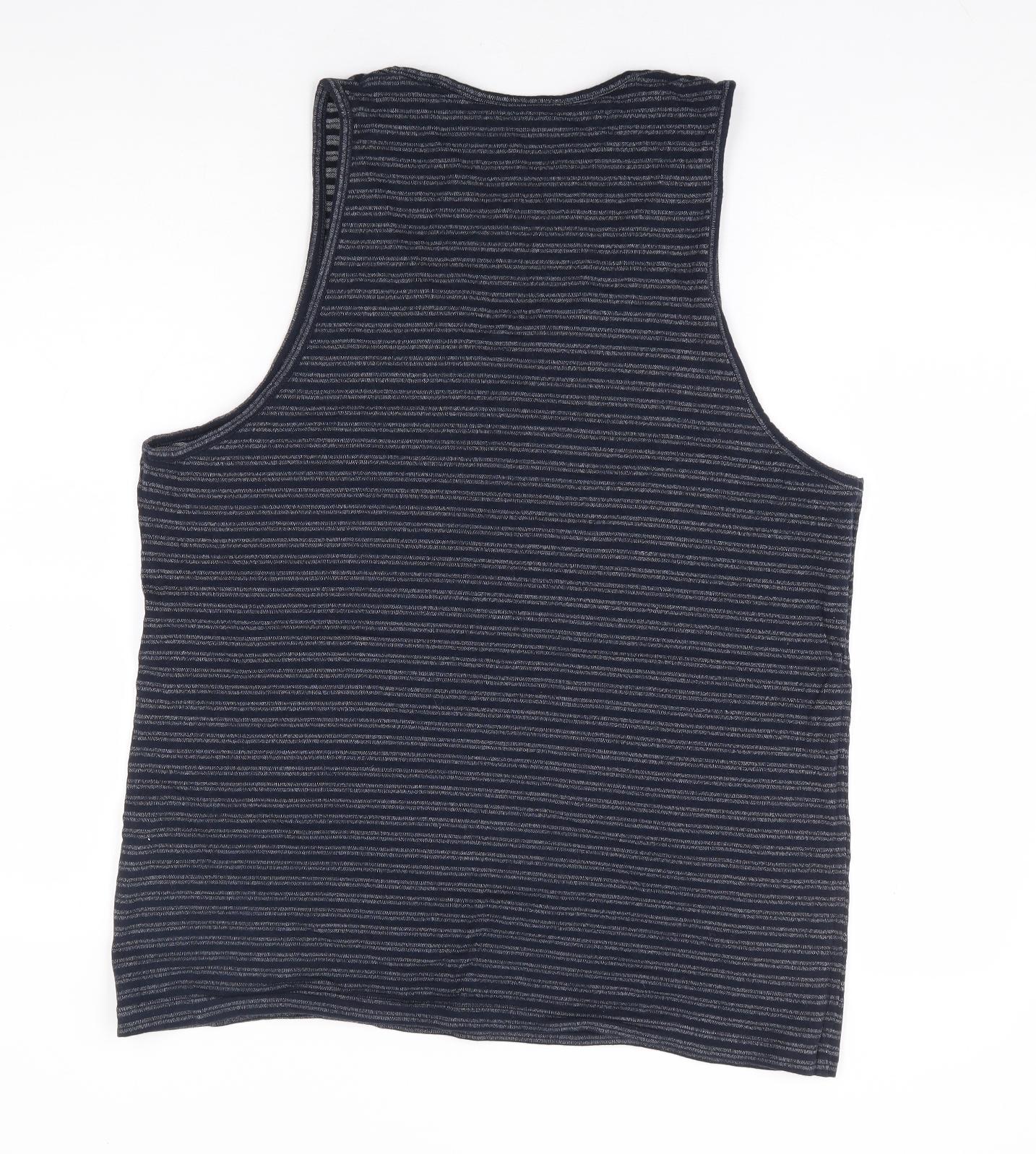 Matalan Mens Blue Striped Cotton T-Shirt Size L Square Neck - Tank