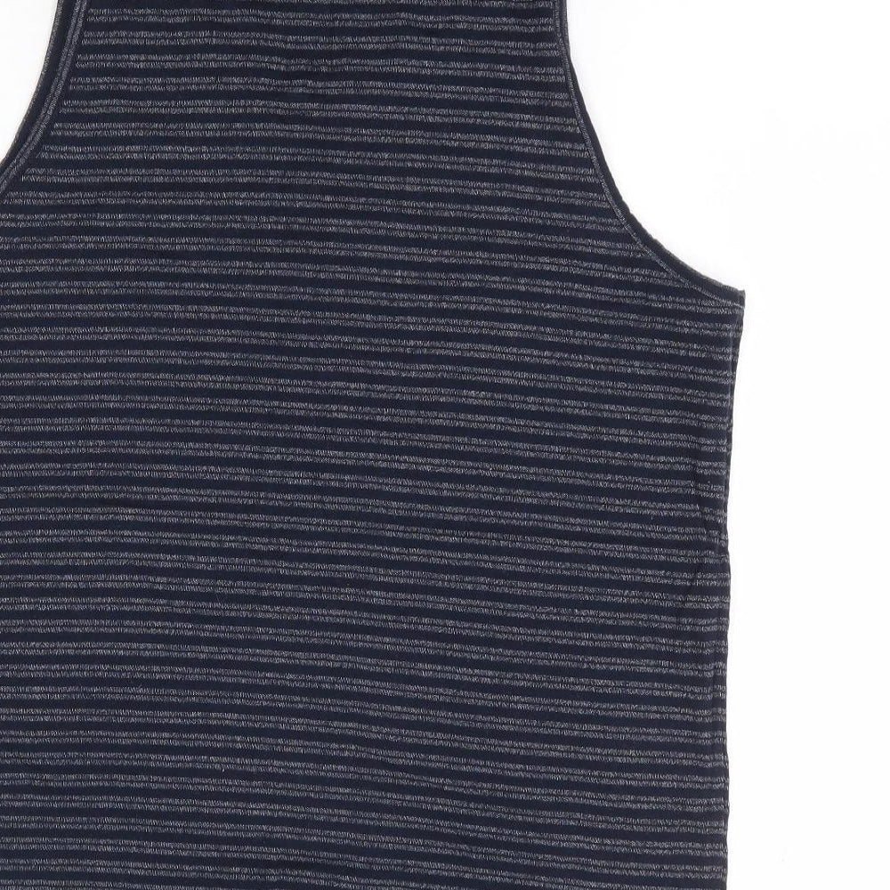 Matalan Mens Blue Striped Cotton T-Shirt Size L Square Neck - Tank