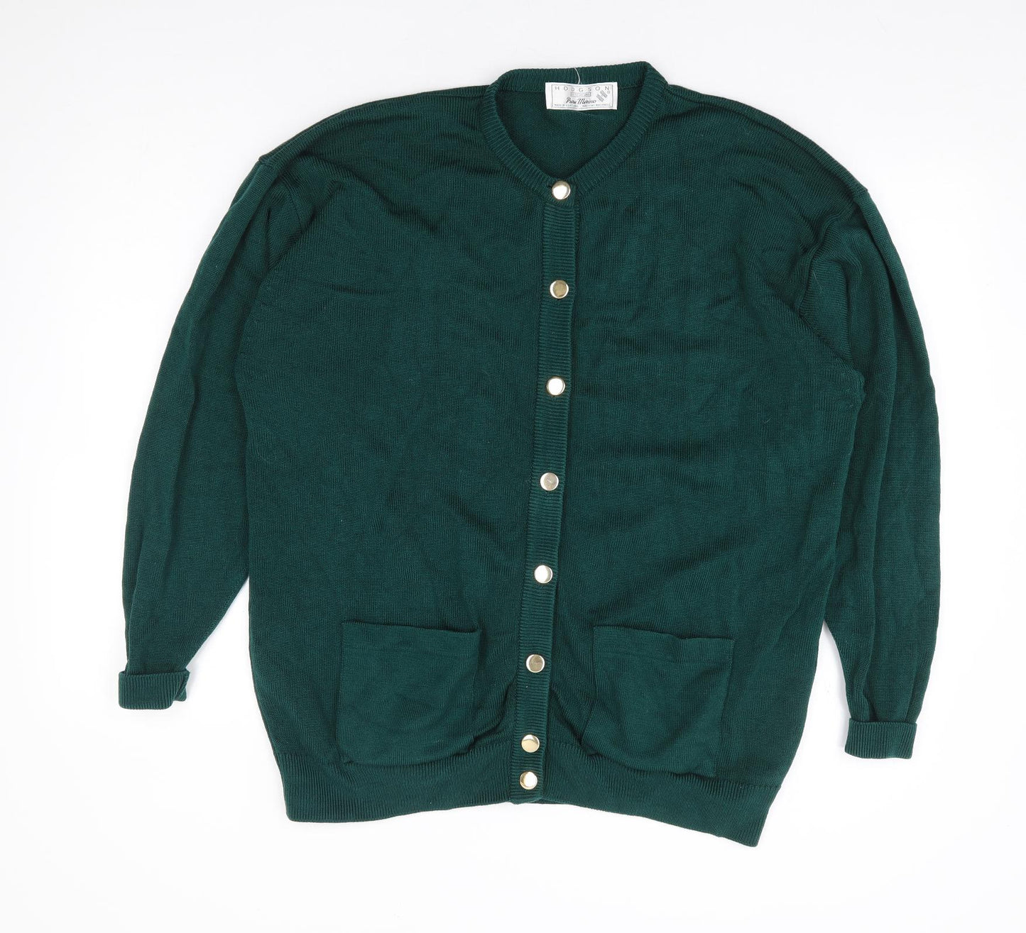 Hodgson of Scotland Womens Green Round Neck Wool Cardigan Jumper Size L