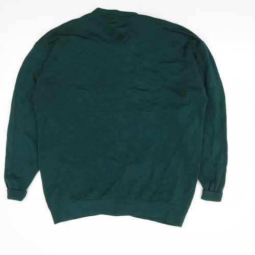 Hodgson of Scotland Womens Green Round Neck Wool Cardigan Jumper Size L