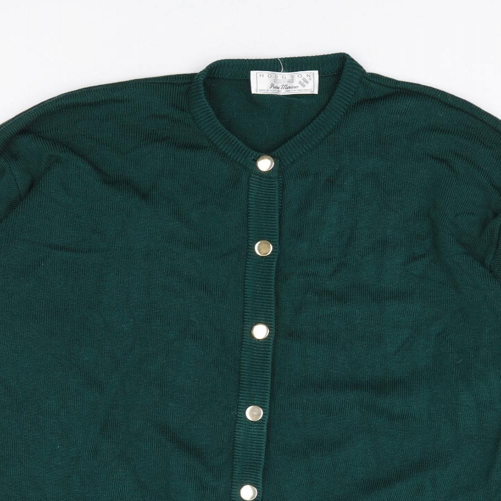 Hodgson of Scotland Womens Green Round Neck Wool Cardigan Jumper Size L