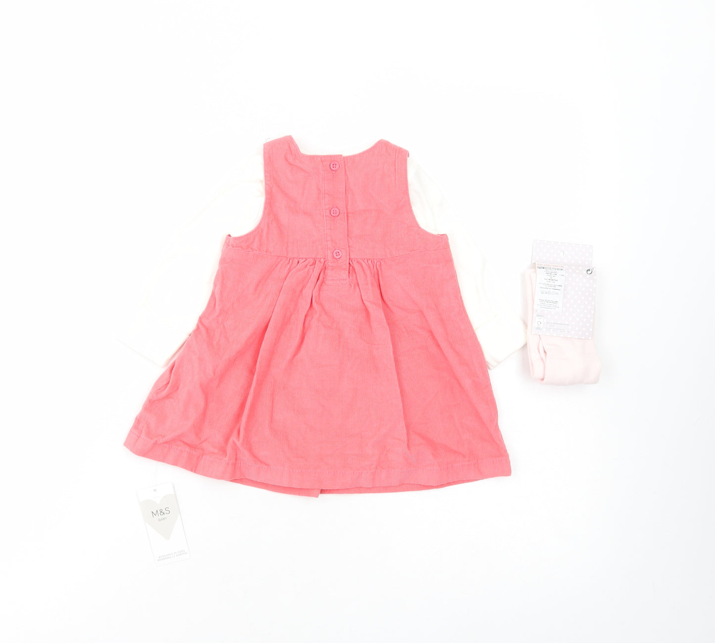 Marks and Spencer Baby Pink Cotton Fit & Flare Size 3-6 Months Round Neck Snap - Rabbit, Bird