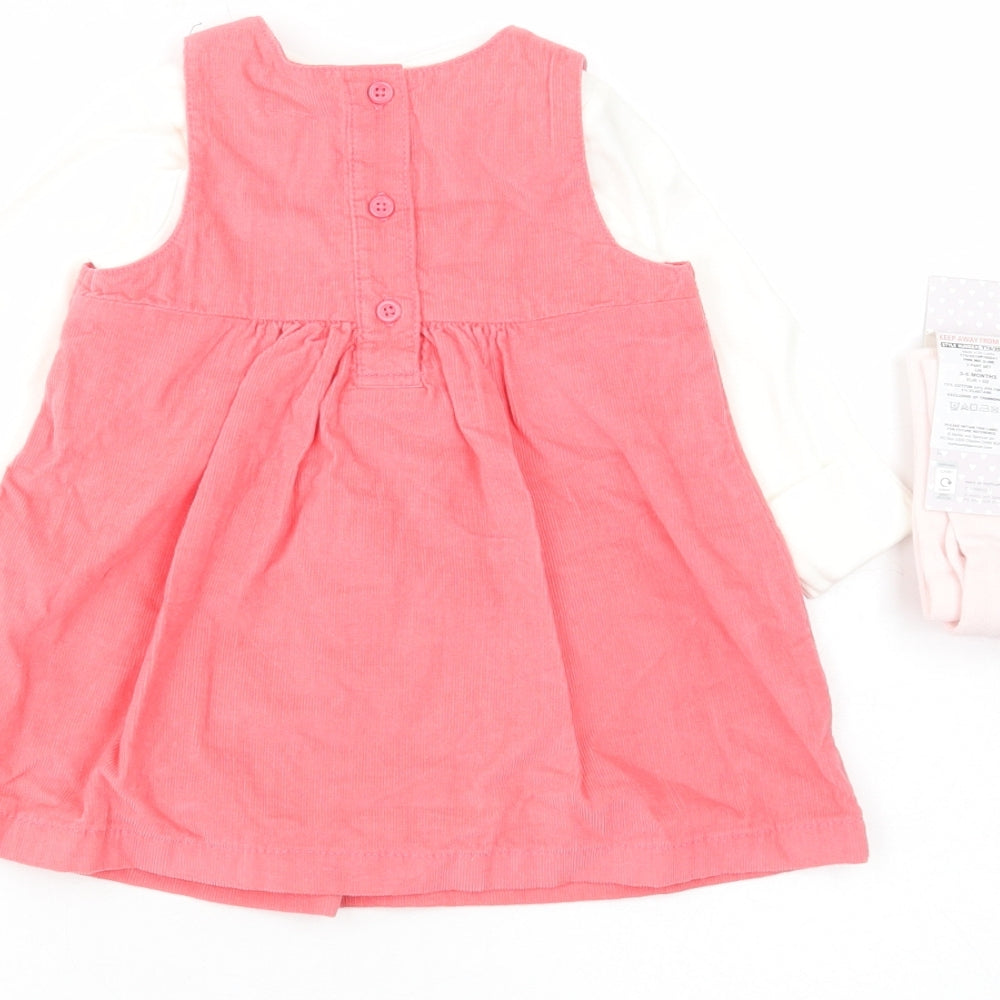 Marks and Spencer Baby Pink Cotton Fit & Flare Size 3-6 Months Round Neck Snap - Rabbit, Bird