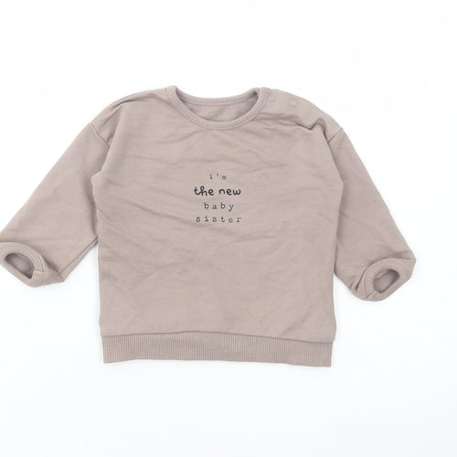 George Girls Brown Cotton Basic T-Shirt Size 6-9 Months Round Neck Pullover - Baby Sister