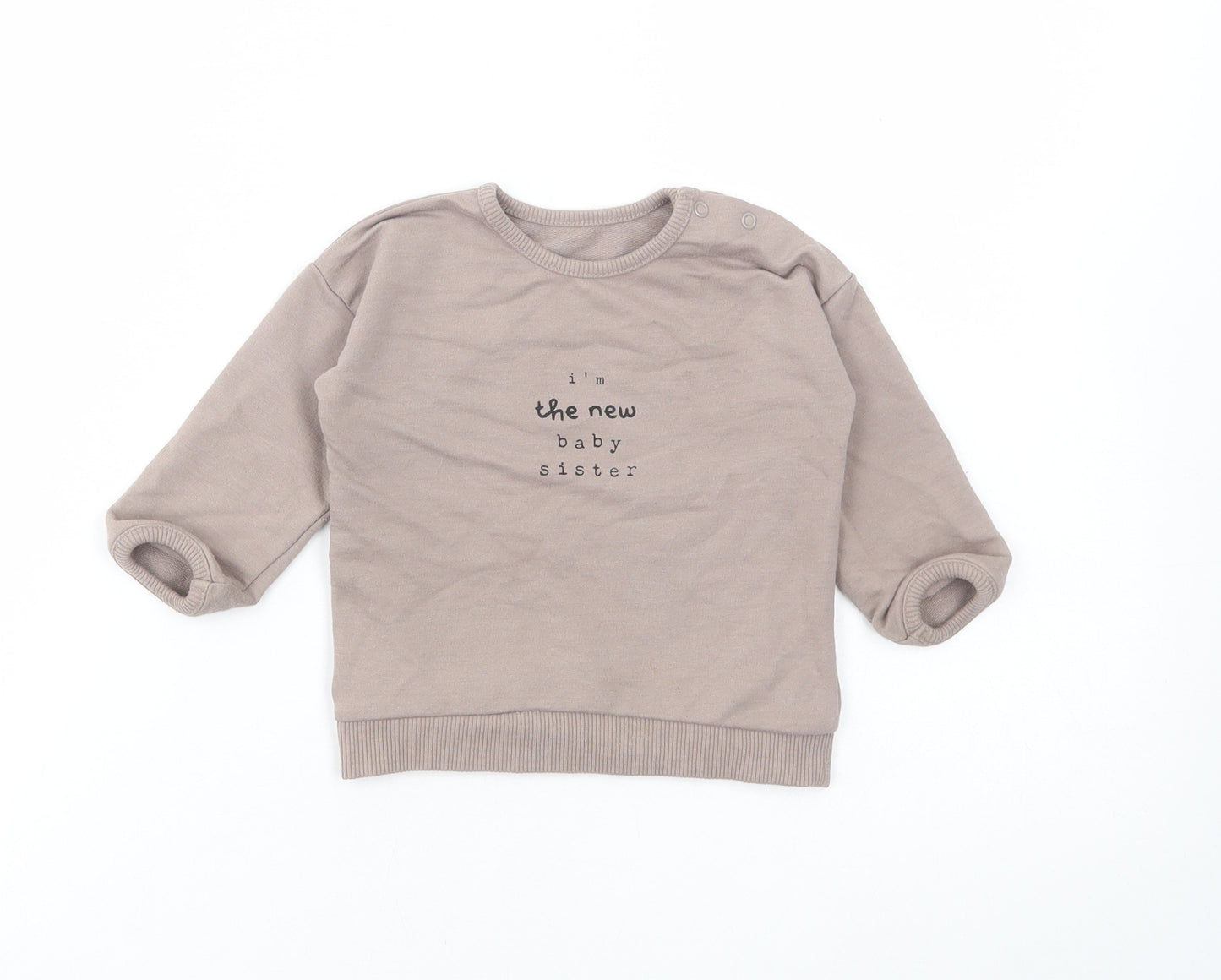 George Girls Brown Cotton Basic T-Shirt Size 6-9 Months Round Neck Pullover - Baby Sister