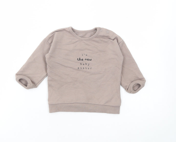 George Girls Brown Cotton Basic T-Shirt Size 6-9 Months Round Neck Pullover - Baby Sister
