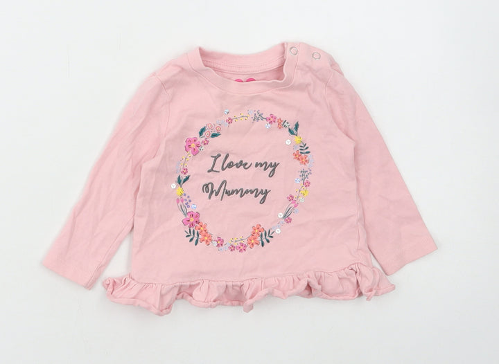 Very Girls Pink Floral Cotton Basic T-Shirt Size 3-6 Months Round Neck Snap - I Love Mummy
