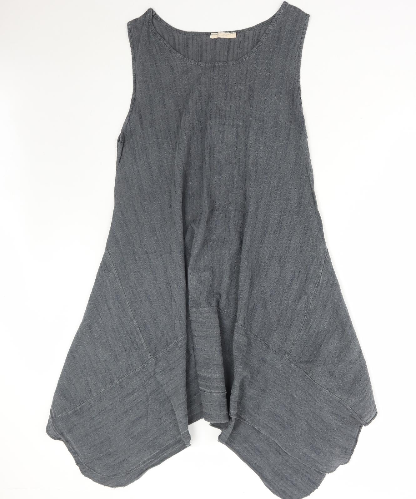 Jiverso Womens Grey Linen Trapeze & Swing Size L Round Neck Pullover