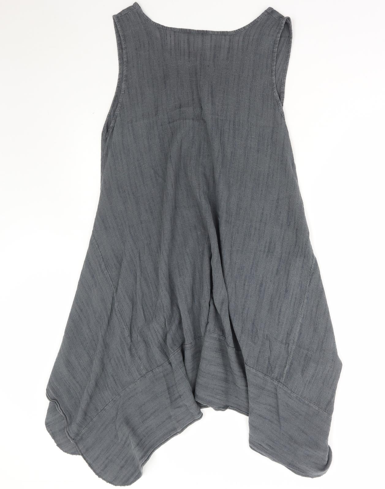Jiverso Womens Grey Linen Trapeze & Swing Size L Round Neck Pullover