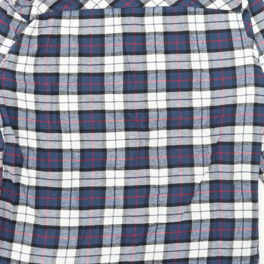 JACK & JONES Mens Blue Plaid Cotton Button-Up Size M Collared Button