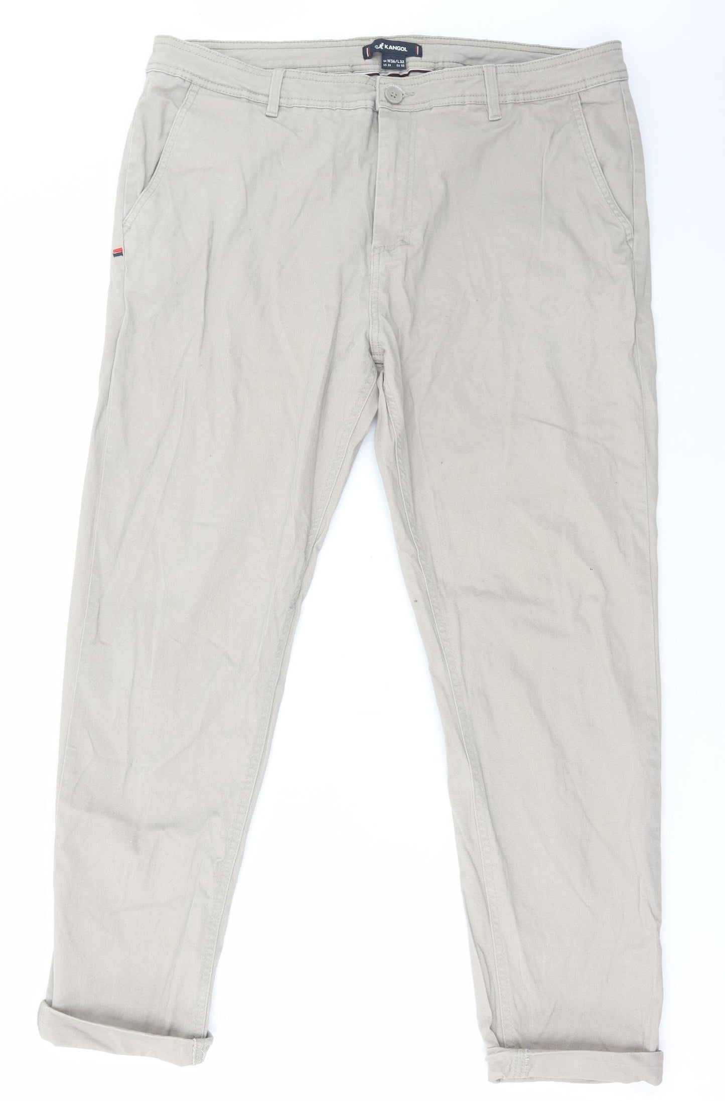 Kangol Mens Beige Cotton Chino Trousers Size 36 in L32 in Regular Zip